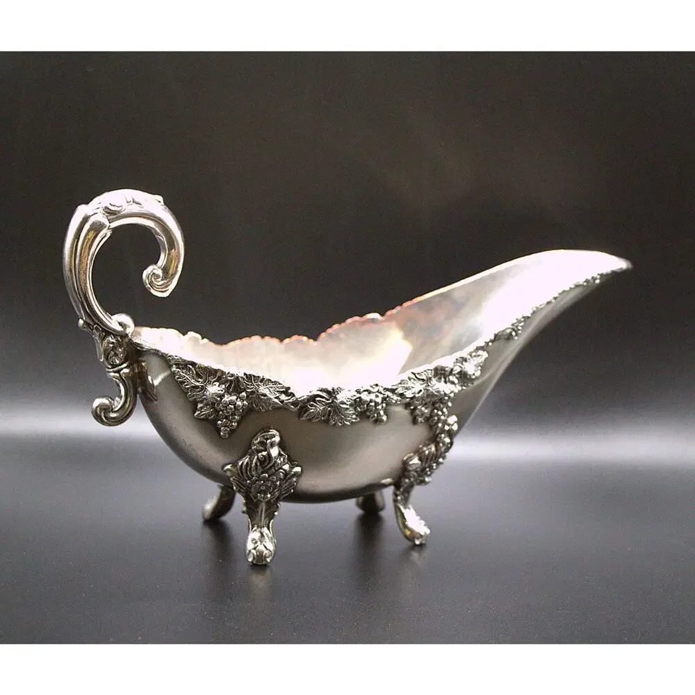 Sheffield England Victorian Silver Gravy Boat Heavy Ornate Footed Design
